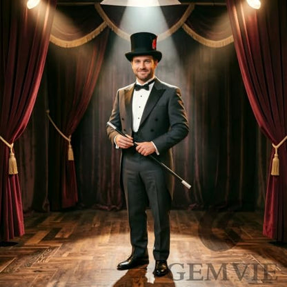 GEMVIE Men 100% Wool Mad Hatter Satin Lined Black Top Hats 6.7" High Topper Hat - size: 6 3/4-6 7/8