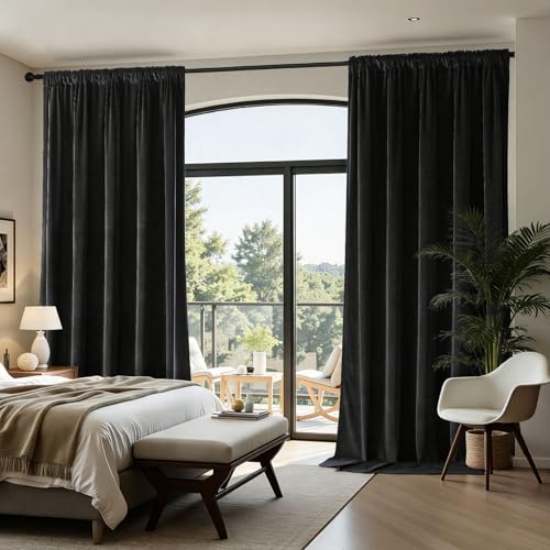 Joydeco Black Velvet Curtains 90 inch Length 2 Panels, Luxury Blackout Rod Pocket Thermal Insulated Window Curtains, Super Soft Room Darkening Drapes for Living Dining Room Bedroom,W52 x L90 inches - color: Rod Pocket | Black, size: 52"W x 90"L (Pack of 2
