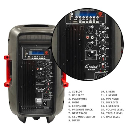 EXOTON 10 inch Professional Dual Powered PA Speakers, 2-Way Active&Passive Loudspeakers, PA System Combo Set with Microphone/Tripods/Remote Control/Bluetooth/USB, Indoor&Outdoor