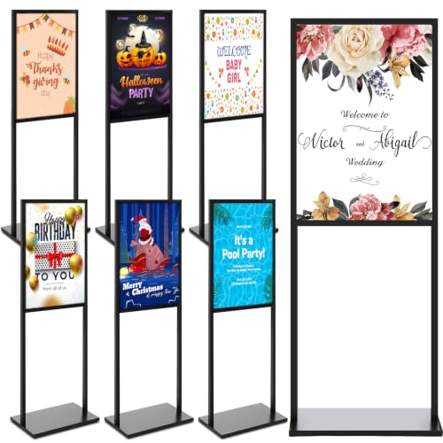 Blulu 6 Pcs Sign Stand Holder, 19.6"x 27.5" Double Sided Metal Wedding Sign Stand, Heavy Duty Floor Standing Poster Holder, Outdoor Banner Stands with Non Slip Mat for Board and Foam Display (Black) - color: Black