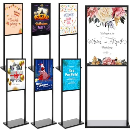 Blulu 6 Pcs Sign Stand Holder, 19.6"x 27.5" Double Sided Metal Wedding Sign Stand, Heavy Duty Floor Standing Poster Holder, Outdoor Banner Stands with Non Slip Mat for Board and Foam Display (Black) - color: Black