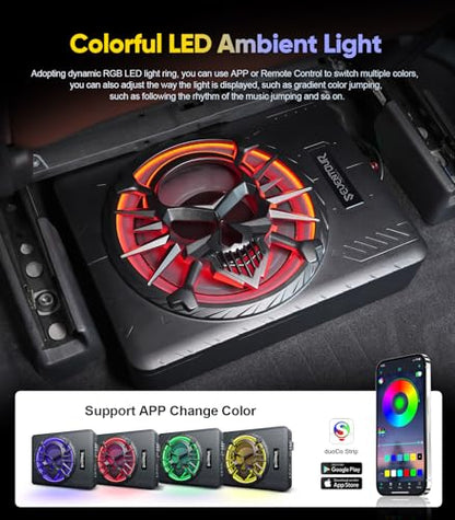 10" 1200W Under Seat Car Subwoofer and amp package，Subs with RGB LED Light | Built in Amplifier,Slim design,Include Mounting Wire Kit,Car/Truck Audio Sub Subwoofer