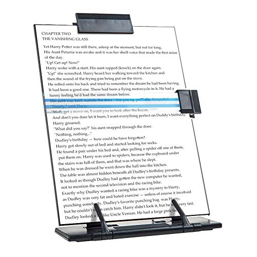 PowerKing Desktop Document Holder with 7 Adjustable Angles, Black | Relieves Eyes & Neck Strain, Metal Paper Stand, for Typing Reading, Fits A4, Letter, Books, Receipts, Music Sheets, Textbooks