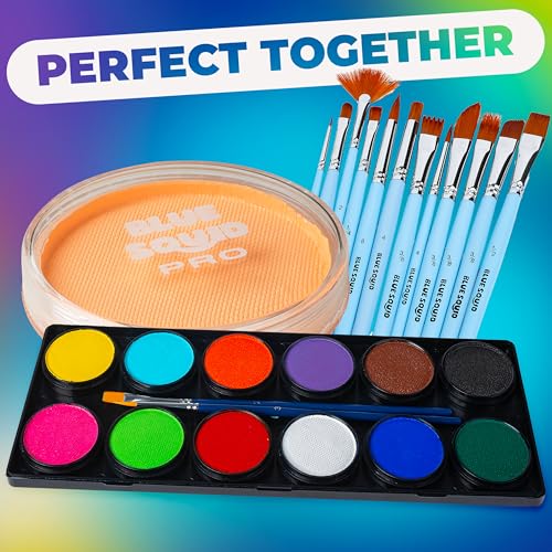 Blue Squid Face Paint Water Based Single Cake Professional Face Paint & Body Paint - Water Activated, Kids Adults Face Painting for Costume, Halloween Makeup, Cosplay - UV Pastel Orange Face Paint 30g - color: UV Pastel Orange