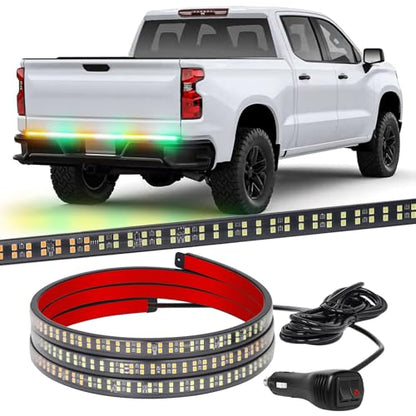 XRIDONSEN 48 inch 288 LED Tailgate Strobe Lights Rear Emergency Lights | Amber Green Flashing Warning Hazard Caution Safety Light Strip for Tow Plow Trucks Construction Vehicles Pickup Trailer - color: Amber/Green