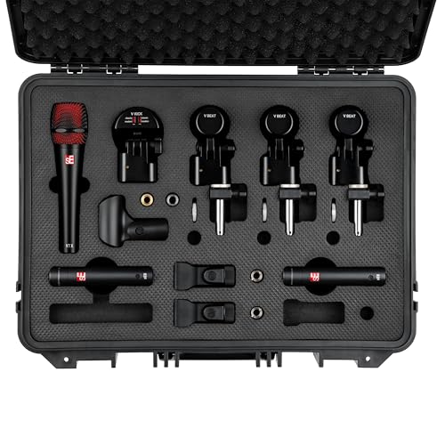 SE ELECTRONICS V Pack Arena Black Drum Mic Kit for Toms, Snares & Bass Drums - Includes 1 V Kick, 3 V Beats, 3 V Clamps, 1 V7 X Instrument Microphone, 2 sE8 Condensers & More - color: V Pack Arena Black