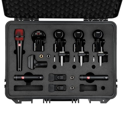 SE ELECTRONICS V Pack Arena Black Drum Mic Kit for Toms, Snares & Bass Drums - Includes 1 V Kick, 3 V Beats, 3 V Clamps, 1 V7 X Instrument Microphone, 2 sE8 Condensers & More - color: V Pack Arena Black
