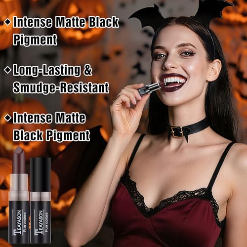 Vampire Makeup SFX Kit - 4 Pairs Fake Fangs Teeth with Adhesive, Realistic Washable Fake Blood, Red Lipstick, Halloween SFX Cosplay Makeup Set for Vampire Costumes , Theatre,Cosplay - color: Red #1