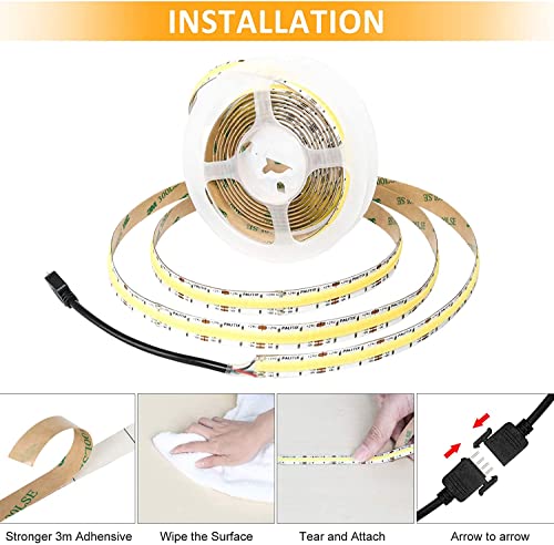 PAUTIX COB LED Strip Light White CCT Tunable 3200LEDs,CRI90+ 16.4ft/5m Dimmable 2700K-6500K 24V LED Tape Light,for Under Cabinet Bedroom Kitchen TV Mirror DIY Lighting(Adapter & Dimmer NOT Included) - size: 16.4ft(Strip ONLY)
