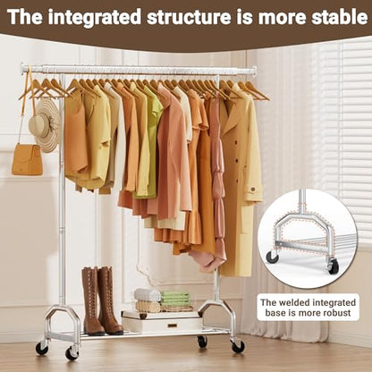 Heavy Duty Rolling Clothing Rack, 420 lbs Capacity Metal Clothes Rack with Wheels, 65" Tall Freestanding Hanging Rack for Bedroom, Laundry Room, Retail Display, Chrome - color: Chrome