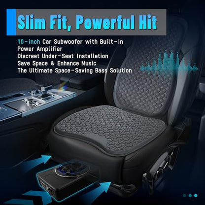 10 Inch Slim Under Seat Powered Car Subwoofer, 1200W Peak Active Subwoofer with Color LED Ambient Light, Built-in Amplifier and Remote, Car/Truck Audio Bass System - color: 10" 1200W Colorful Skull