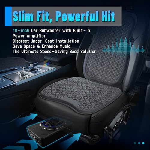 10 Inch Slim Under Seat Powered Car Subwoofer, 1200W Peak Active Subwoofer with Color LED Ambient Light, Built-in Amplifier and Remote, Car/Truck Audio Bass System - color: 10" 1200W Colorful Skull