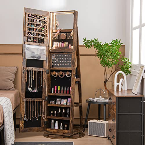 LOKO 360° Swivel Jewelry Cabinet, Lockable Jewelry Organizer (Rustic Brown) - color: Rustic Brown