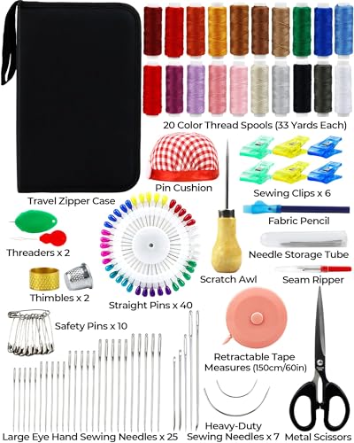 Heavy Duty Sewing Kit, Upholstery Repair Sewing Kit with Sewing Awl, 120PCS | Sewing Kit, Large-Eye Needles, Sewing Awl, Seam Ripper, 20 Colors Sewing Thread, Upholstery Repair, Leather Repair, DIY - color: 20 Color (Pack of 120)