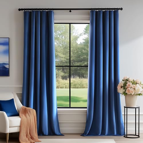 FMFUNCTEX Velvet Blackout Curtains Navy Blue Thermal Insulated Curtains for Bedroom Living Room Darkening Curtains 96 Inches Long Soft Luxury Rod Pocket Dark Blue Drapes Dining Room 2 Panels Set - color: Navy Blue, size: 52"W x 96"L (Pack of 2)