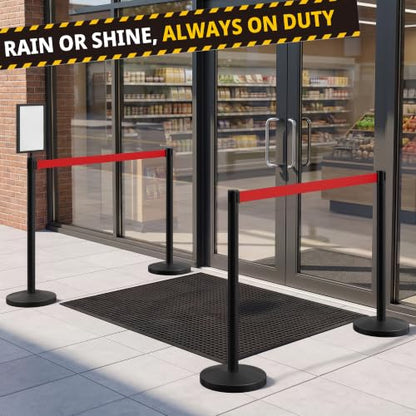8-Pack Black Stainless Steel Crowd Control Stanchions, 9.8 ft Retractable Red Safety Belts with 2 Sign Holders(Red Belt) - color: Black stanchions w Red Belt, size: 8 pcs
