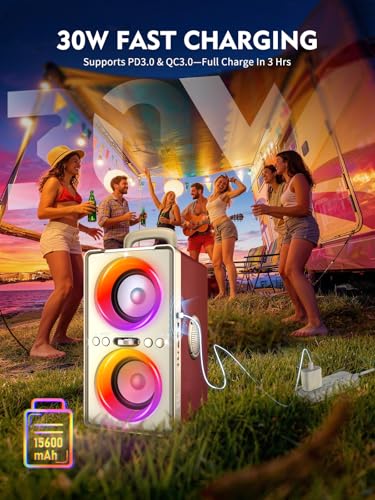 YIER Bluetooth Speaker, 240W Peak Loud Party Speaker with Big Bass, 20H Playtime, TWS, BT5.3, Large Portable Wireless Boom Box with LED Light for Outdoor Backyard Beach Home (Leather Red) - color: Leather Red