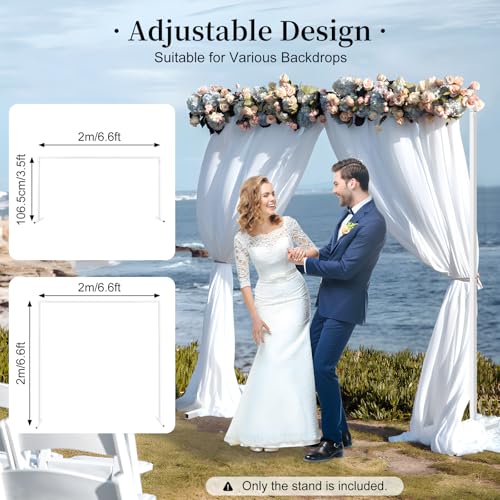 6.6ft Square Metal Backdrop Stand, White Adjustable Height Wedding Arch Frame with Portable Carrying Bag, Telescopic Pipe and Drape Curtain Frame Kit for Wedding Ceremony, Photo Booth Decoration - size: 6.6X6.6FT White