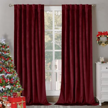 BGment Velvet Living Room Curtains 84 Inches Long, 2 Panels, Burgundy Red | Black Out, Super Soft, Energy Saving, Thermal Insulated, Noise Reduce, Panels for Bedroom, Back Tab Rod Pocket, 42 x 84 Inch - color: Red, size: 42"W x 84"L (Pack of 2)