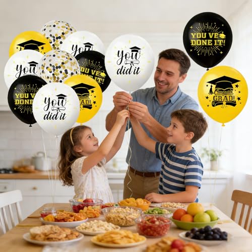 Black Gold Graduation Balloons, 20PCS 12 Inch Latex Balloons, Class of 2026 Party Decor Arch, Centerpieces - style: Black Gold Balloons