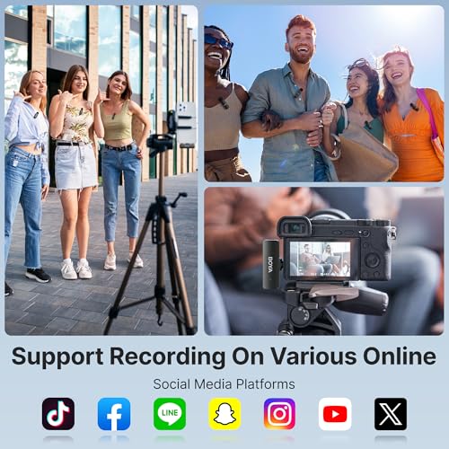 BOYA BY-V4 Wireless Microphones for Cameras DSLR Camcorder with Charging case, 12H Battery Life, 650ft Range, 4-Channel Omnidirectional Noise Canceling Lavalier Mic for Live Streaming Vlog - size: 4TX+3.5mm Jack+1CC