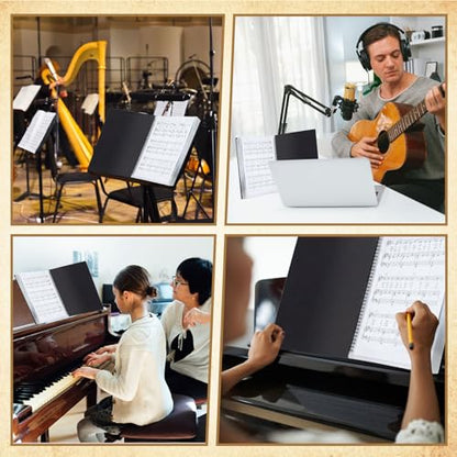 4 Pack Sheet Music Folder, Spiral Binder Organizer for Piano Music Stand, 40 Plastic Sleeves Display 80 Pages, Piano Sheet Holder for Choral Band Orchestra, Fits Letter Size 8.5 x 11 Inch