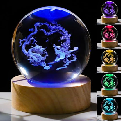 3D Dragon Phoenix Gifts for Women - Crystals Ball 60mm - Dragon Phoenix Figurines Decor Glass Animals Figurine - Stuff for Room Birthday for Best Friend Lovers Keepsake Paperweight - style: Dragon Phoenix