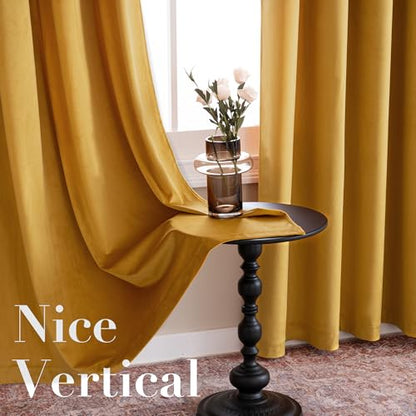 H.VERSAILTEX Luxury Velvet Curtains for Bedroom, 63 Inch, Mustard Yellow - color: Mustard, size: 52"W x 63"L (Pack of 2)