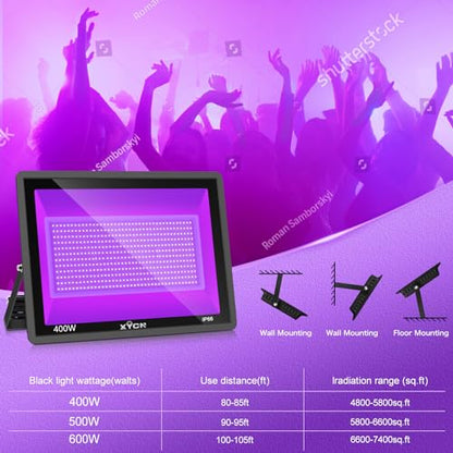 XYCN 4 Pack 400W LED Flood Black Lights,395nm to 405nm UV Outdoor Flood High Power Blacklight Light with Plug in, IP66 Waterproof Large Black Light Spotlight for Glow Party Large Space, Halloween - color: 4pack 400w Led Black Light