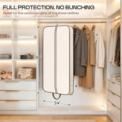 MISSLO 43" Hanging Garment Bags for Travel for Women Heavy Duty Mens Suit Bag Travel Foldable Suit Cover Bags for Closet Storage for Coats, Jackets, Shirts, Clothes, Beige - size: 43