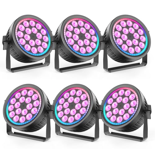 200W Aluminum Cast Fanless & Silent Stage Lights, 4 in 1 RGBW LED Par Lights with Dynamic Aperture, DMX512/Auto/Sound Activated Par Can Uplights for Events Wedding Bar Party Stage - 6Packs - color: 6Packs