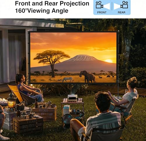Outdoor Projector Screen with Stand 120 Inch, Portable Indoor/Outdoor 4K HD Movie Screen 16:9, Wrinkle-Free & Lightweight with Carry Bag for Backyard Camping Movie Nights