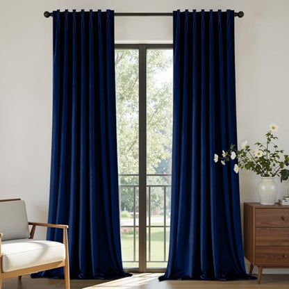 Joydeco Pinch Pleated Velvet Curtains 90 Inch Long 2 Panel Set for Living Room Bedroom, Back Tab Blackout Drapes with Adjustable Hooks (40”W x90”L,Royal Blue) - color: Royal Blue, size: 40"W x 90"L (Pack of 2)