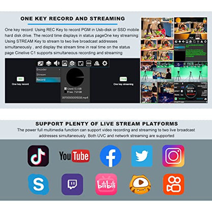 CINETREAK C1 4*HDMI Video Mixer Switcher with 5inch Screen livestream Video Mixer H.264 Recorder with PTZ Camera Control Broadcast switcher Live Production Mixer for OBS,Vmix,YouTube,Ins - style: Cinetreak C1