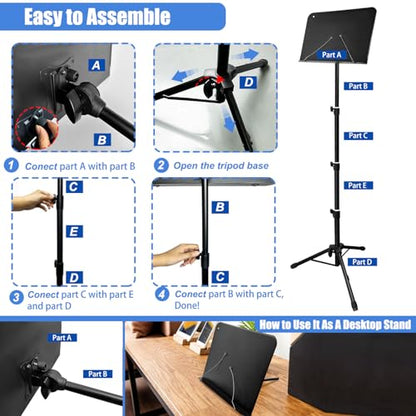 70" Sheet Music Stand with Light and Phone Holder, Music Stand for Sheet Music High Stability, Height Adjustable Portable Music Sheet Stand with Carrying Bag(33-70inch,Plate without hole) - size: 33inch-70inch, Plate