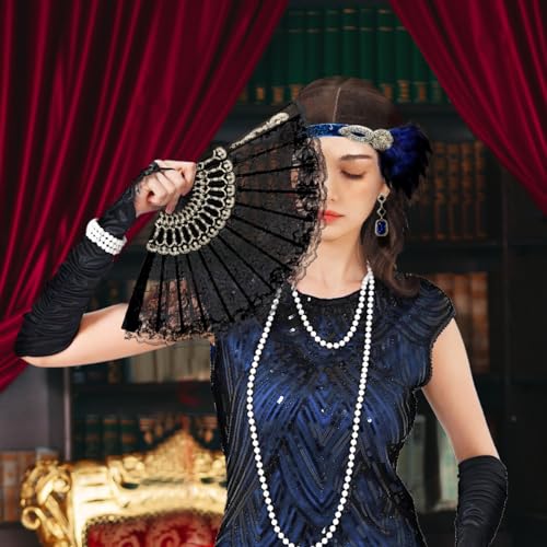 VillbeCoser 1920s Flapper Dress for Women Sequin Fringe Roaring 20s Costume - color: Black Blue, size: Medium