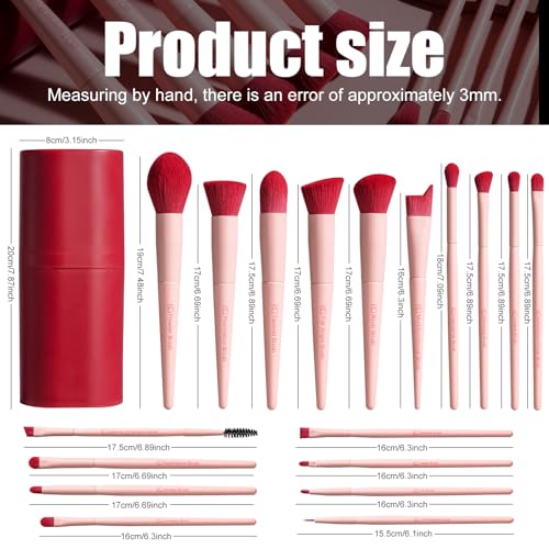 BS-MALL Makeup Brush Set 18 Pcs Premium Synthetic Foundation Powder Concealers Eye shadows Blush Makeup Brushes with black case (Pink Red) - color: Pink Red