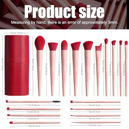 BS-MALL Makeup Brush Set 18 Pcs Premium Synthetic Foundation Powder Concealers Eye shadows Blush Makeup Brushes with black case (Pink Red) - color: Pink Red