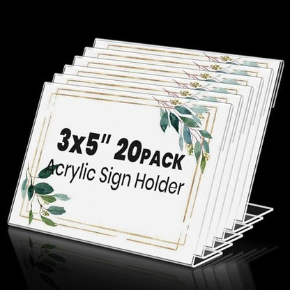 Acrylic Sign Holders 3x5 Inches Display Clear, Acrylic Table Signs Label Holders Slant Back Sign Holders Stand Small Acrylic Display Stands for Office, Store, Restaurant (20 PCS) - size: 3x5 inch