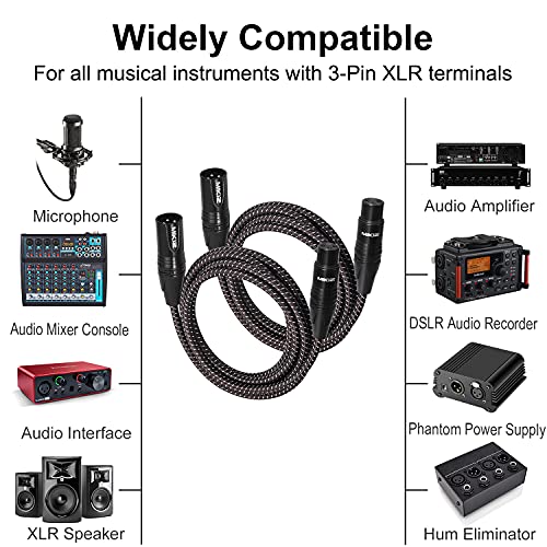XLR Cables Braided 6ft 2 Pack - Premium Short Anti-tangling XLR Patch Cables Male to Female for Microphone DJ | Premium 3 Pin XLR Male to Female Short Anti-tangling XLR Patch Cables Male to Female for Microphone DJ - size: 2-Pack 6ft