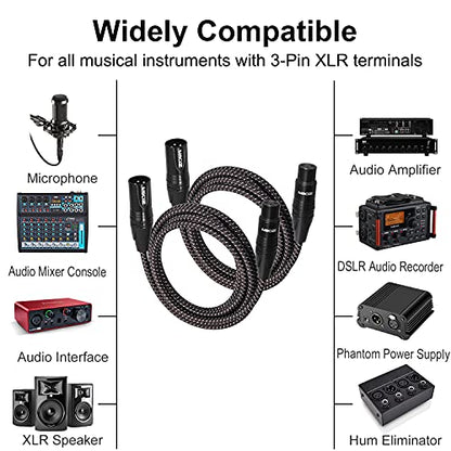 XLR Cables Braided 6ft 2 Pack - Premium Short Anti-tangling XLR Patch Cables Male to Female for Microphone DJ | Premium 3 Pin XLR Male to Female Short Anti-tangling XLR Patch Cables Male to Female for Microphone DJ - size: 2-Pack 6ft