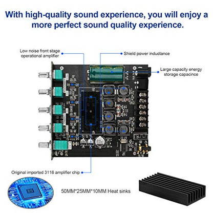 Bluetooth Audio Amplifier Board, ZK-TB21 2.1CH 50W x 2 +100W Subwoofer Amp | Power Amplifier with Treble and Bass Control, Bluetooth5.0 and AUX Inputs, Stereo Digital AMP for DIY Home Speakers - color: Black1 ZK-TB21