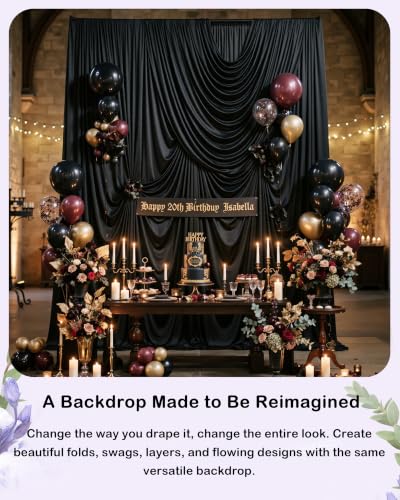 50ftx15ft Black Backdrop Curtain 10 Panels for Wedding Parties - color: Black, size: W5' x H15'(10 panels)