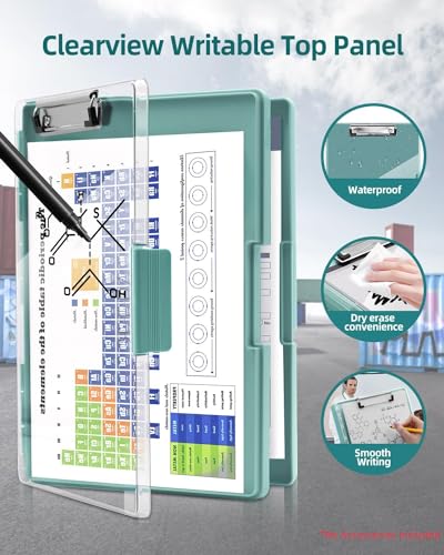 Clipboard with Storage, Nurse Dry Erase Clip Board, 8.5x11, Turquoise | Dual Compartments, Clearview Dry Erase Panel, High Capacity Storage, Heavy Duty, Pen Holder, Side Opening, School/Office Use - color: Turquoise