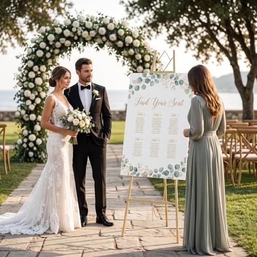 Gold Easel Stand for Sign Wedding, 57.5-Inch Adjustable Metal Stand | Welcome Sign Holder 4-tier Display Height, with Carry Bag, for Posters, Art, Pictures, Up to 10-25 lb