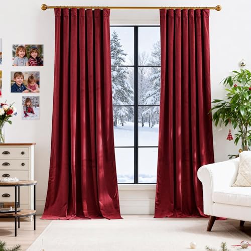 Burgundy Velvet Blackout Curtains 52 x 84 Inch, 2 Panels - color: Rod Pocket |Burgundy Red, size: 52"W x 84"L (Pack of 2)
