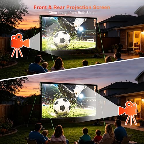 Projector Screen Outdoor with Stand, TWjouko 120 inch Portable Movie Screen with Carry Bag, Sandbag,16:9 Washable Cloth Screen for Backyard, Camping, Travel, Easy Setup, Big Projection Screen