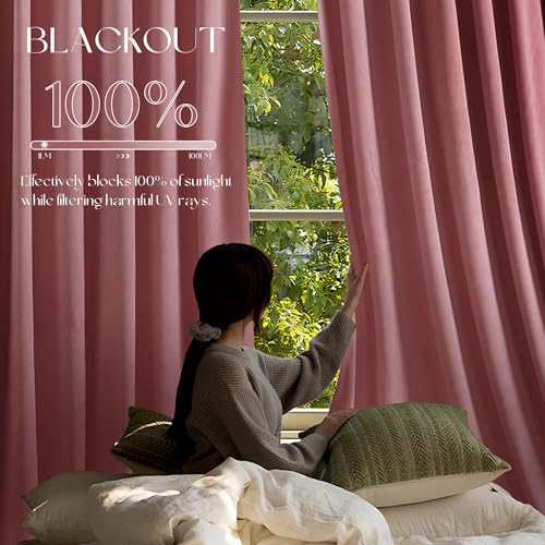 Manyshofu Pink Velvet Curtains, 2 Panels Blackout 52x96 | Luxurious Velvet Feel, Thermal Insulated Noise Reducing, Dual Back Tab And Rod Pocket Hanging, Machine Wash Fade-Resistant - color: Pink, size: 52"W x 96"L (Pack of 2)