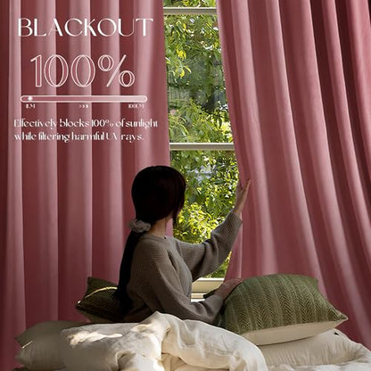 Manyshofu Pink Velvet Curtains, 2 Panels Blackout 52x96 | Luxurious Velvet Feel, Thermal Insulated Noise Reducing, Dual Back Tab And Rod Pocket Hanging, Machine Wash Fade-Resistant - color: Pink, size: 52"W x 96"L (Pack of 2)