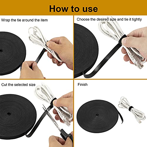 1/2 inch Reusable Fastening Tape Cable Ties Double-Sided Hook-and-Loop Cable Management Tape (Black 25 Yards) - size: 1/2 in X 25 yd